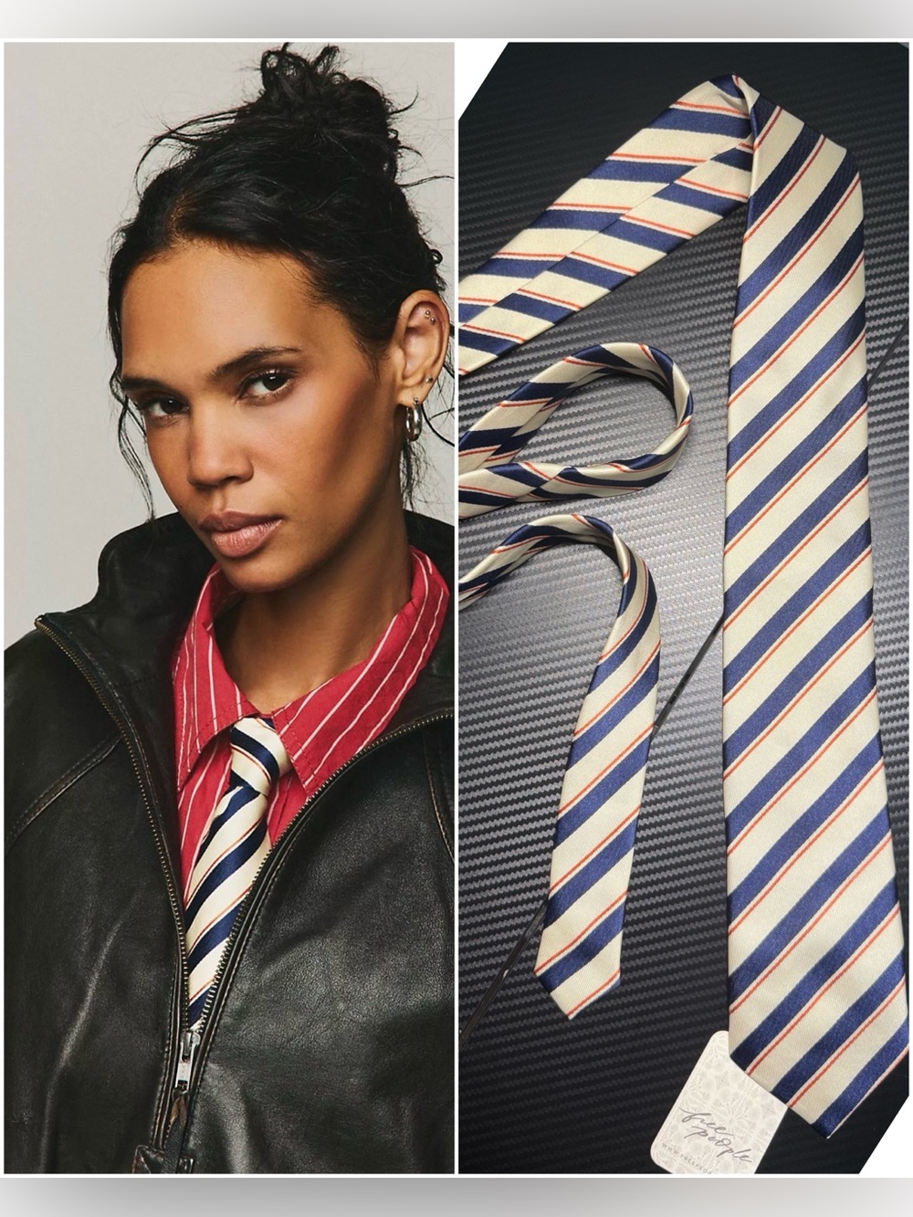 Free People Prep Striped Tie Americana Preppy Coastal NWT Long 59"
